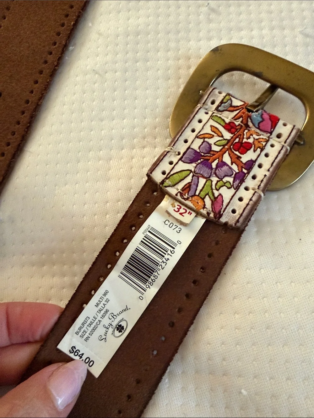 Handcrafted Floral Embroidered Leather Belt in White with Multicolor Accents